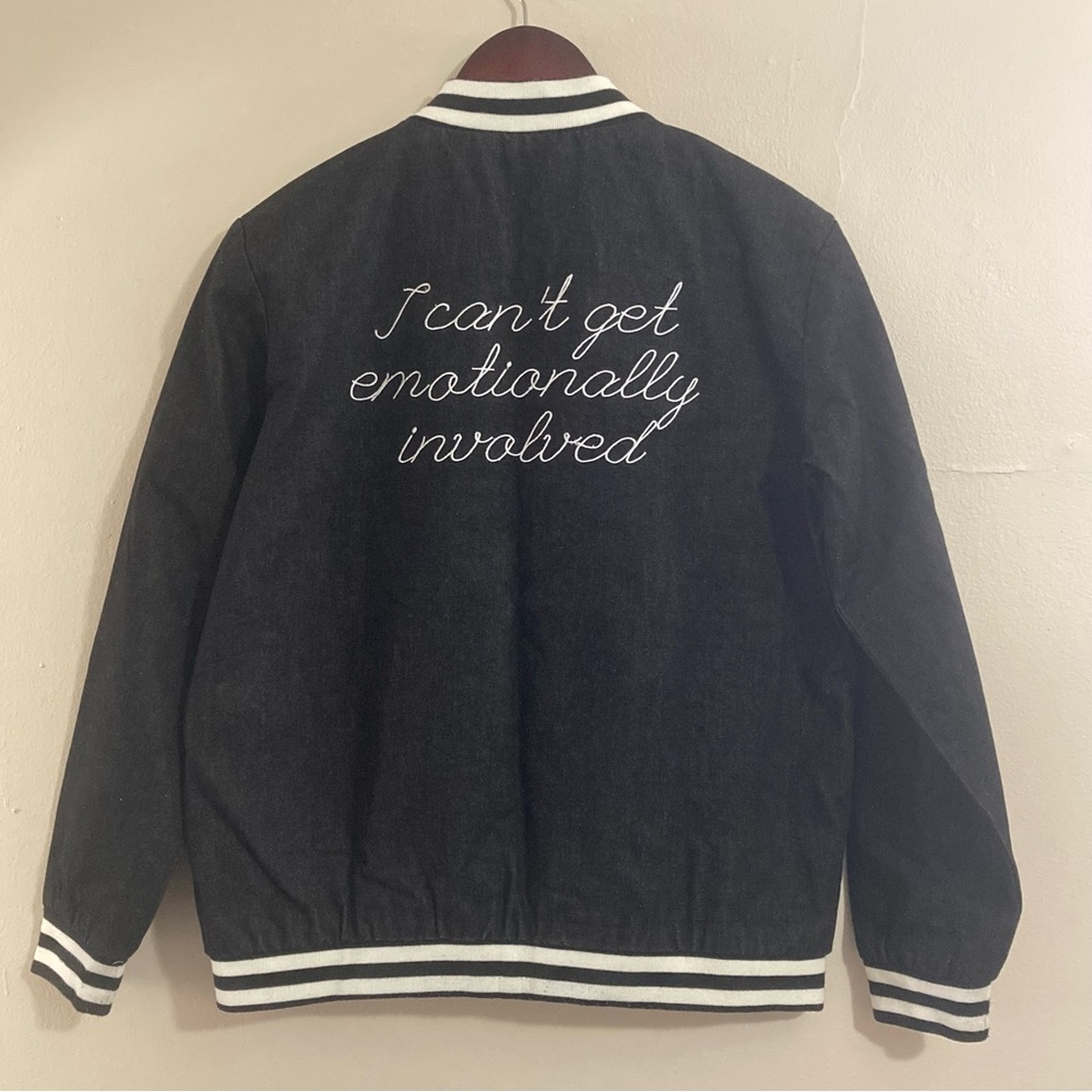 MINKPINK Emotionally Involved Denim Varsity Jacket